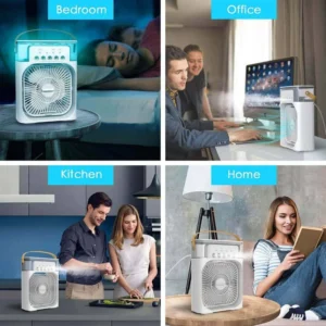 Portable Air Conditioner Fan: Mini Cooler for Home with 3 Speed Mode with Water Spray, 7 Color LED, Personal Desk Fan For Home