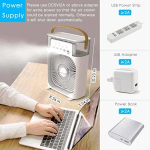 Portable Air Conditioner Fan: Mini Cooler for Home with 3 Speed Mode with Water Spray, 7 Color LED, Personal Desk Fan For Home